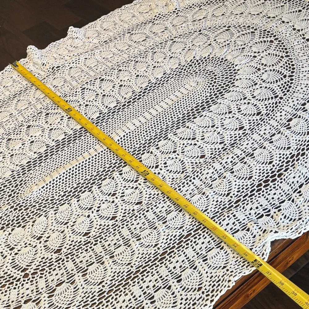 Vintage Large Handmade Oval Crochet Lace Tablecloth - White- OH MY! 36